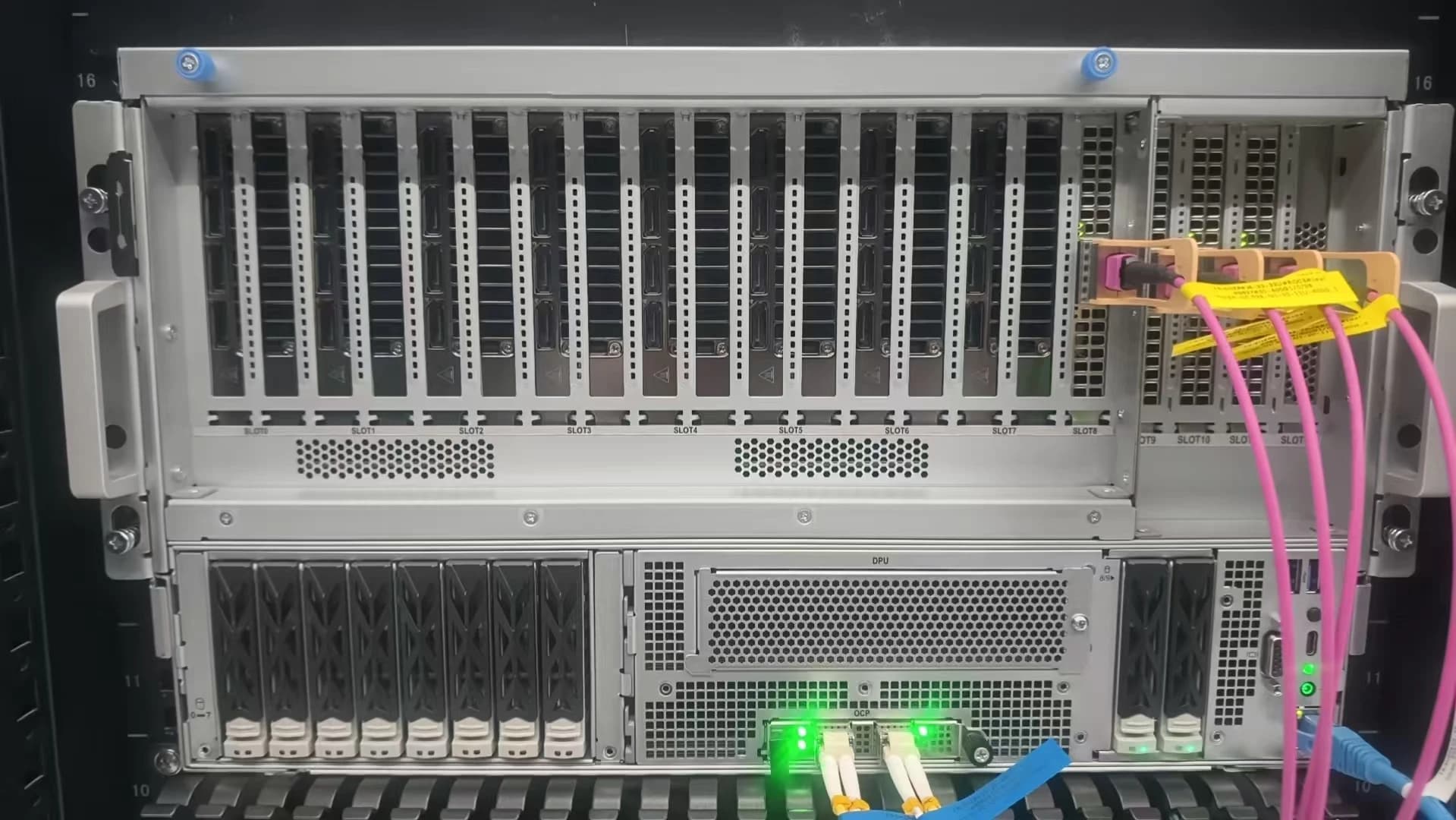 Rear expansion view of a multi-GPU server system
