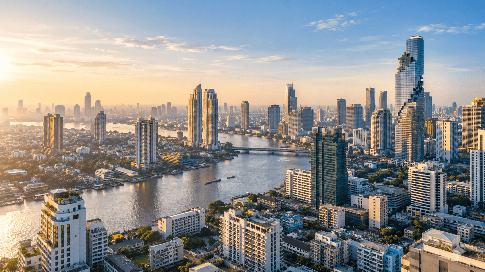 Aerial view of Bangkok and the Chao Phraya River